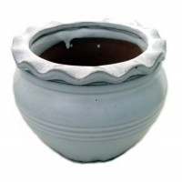 Round Pie Rim Self Watering Ceramic Pot - White - 9" x 6 1/4" + Felt Feet   